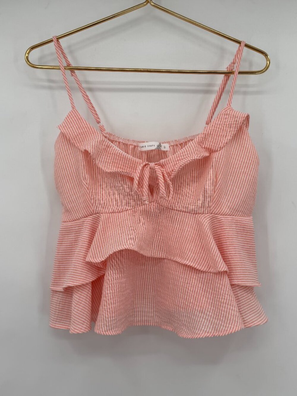 Women’s Altar’d State Orange White Striped Tiered Ruffle Crop Top L NWT